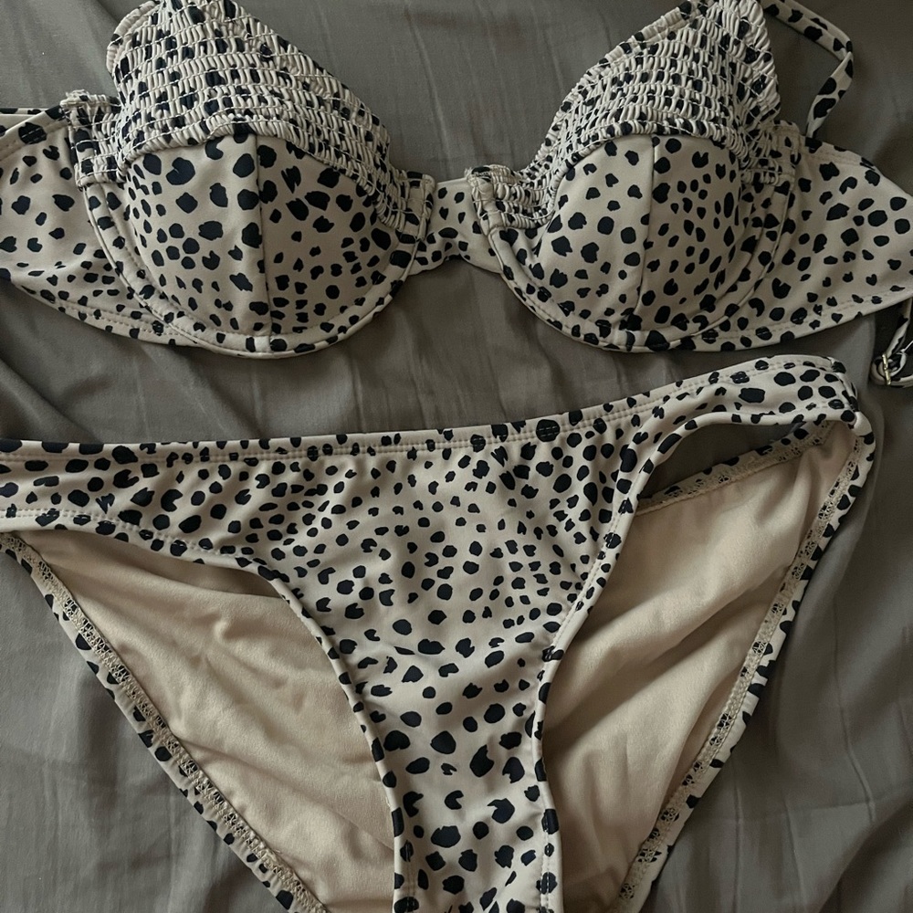 Cheetah Print Smocked Underwire Bikini Set
